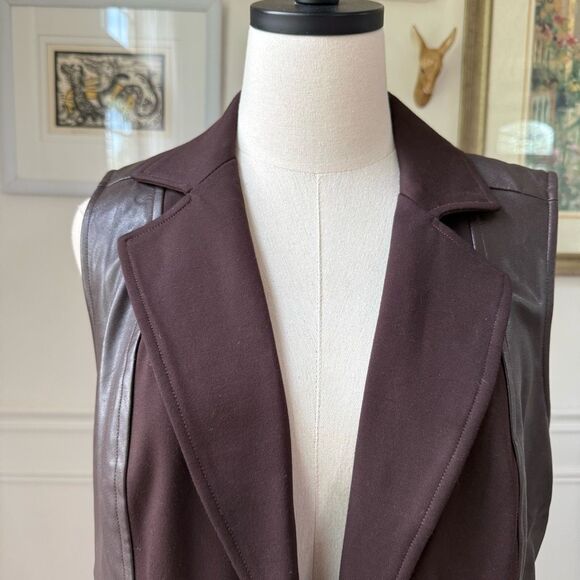 G.I.L.I. GILI Ponte Faux Leather Open Front Vest Espresso 14 - Picture 2 of 8